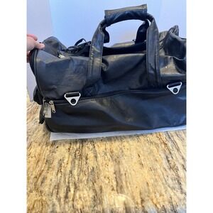 Vintage Black Patchwork Leather Rolling Retro Luggage Bag Carry on EXCELLENT